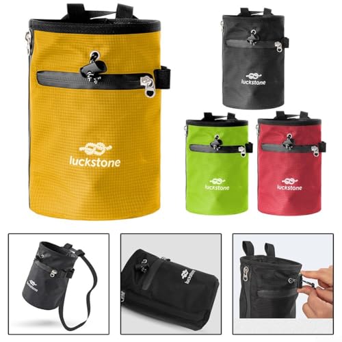 Climbing Chalk Bag with Drawstring Closure Nylon Gymnastics Powder Bucket for Rock Climbing Weightlifting Bouldering Adjustable Waist Belt and Carabiner(Red) - size: Red