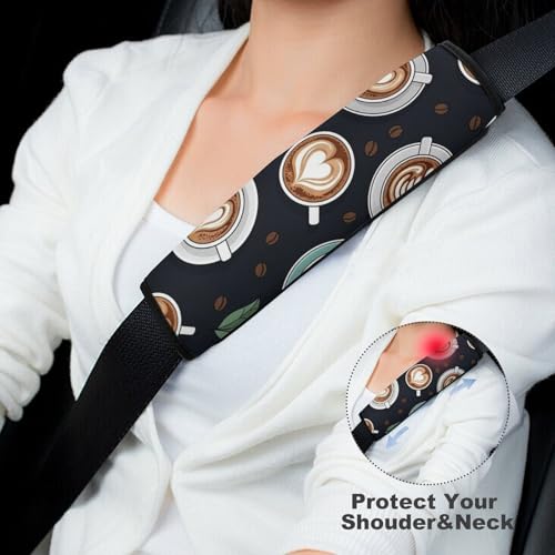 2 Pack Universal Fit Seat Belt Shoulder Pad for Kids, Car Seats Pushchair Strollers High Chair Pushchair, Cute Cafe Latte Art Bean Coffee Shoulder Protector, Anti-Slip Pad - color: Pattern 1207