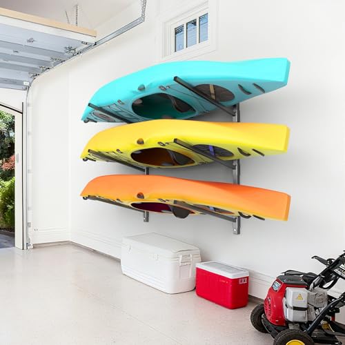 WALMANN Heavy Duty Wall Mounted Kayak Storage Rack for Garage, Adjustable Kayak Hangers for Wall, Holds Up to 220 lbs - style: 3-Tier