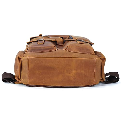 Polare Cowhide Leather Multiple Laptop Backpack Day Pack Travel Bag Satchel For Men - color: Light Brown