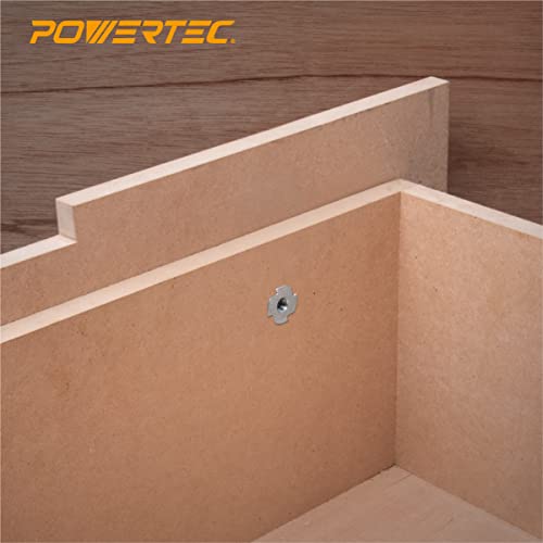 POWERTEC 1/4-20 T Nuts, 50 Pcs | 4 Pronged Tee Nuts for Bolts and Stem Caster Wheels, Threaded Inserts for Wood Working, Rock Climbing Holds and Furniture, for Use with Hammer | 3/8" Length (QTN1101)