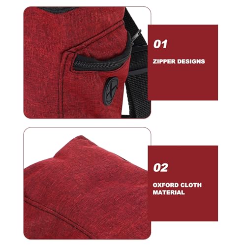 WOONEKY Chalk Bag for Rock Climbing and Bouldering, Wine Red Canvas Chalk Pouch with Zipper Storage Pocket, Anti-Slip Powder Bag for Gymnastics and Weightlifting Outdoor Training