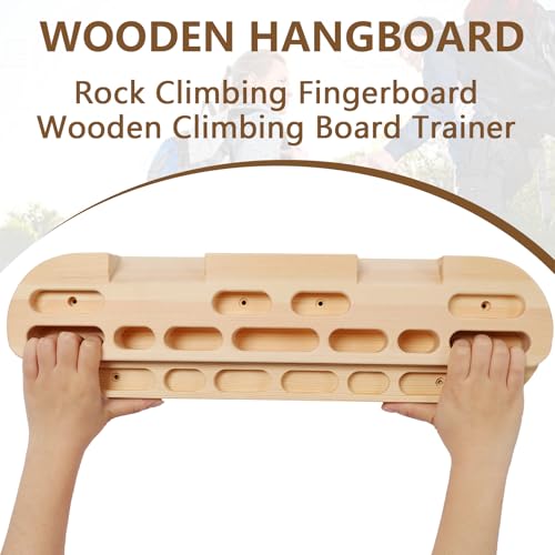 HRVEOCEI Climbing Hangboard for Rock Climbing Training – Wooden Fingerboard with Multi-Grip Design – Strengthen Fingers & Grip – Easy Mount for Home & Gym - color: Brown 1