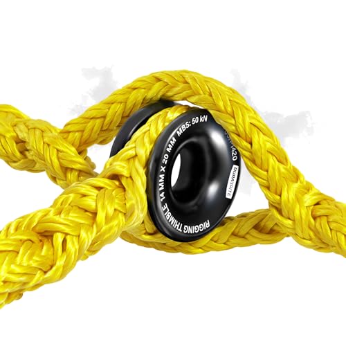 Pelican Rope 1/2" - 4 FT - Adjustable Rigging Block Sling with Aluminum Rings - 13,500 LBS MBS / 2,700 LBS WLL, 12 Strand, Polyester, Arborist Sling, Tree Climbing Gear - Single-Head, Yellow - style: Single-Head | 1/2" - 4 FT