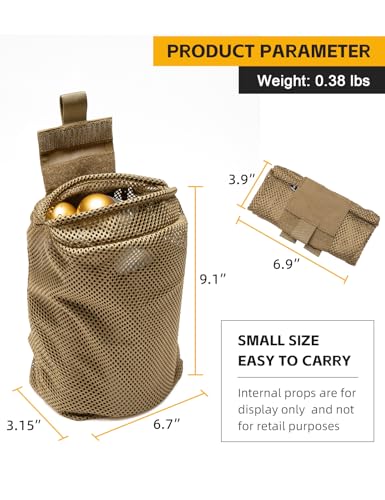 IDOGEAR Tactical Dump Pouch with Adjustable Metal Strip Closure Foldable Mesh Pouches MOLLE Utility Bag Mag Recovery Holster Tactical Belt Vest Backpack Accessories - color: Coyote Brown
