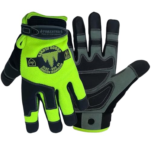 FORESTER Hi-Vis Rope Climbing Gloves | Anti-Slip Arborist Gloves for Tree Climbing, Chainsaw Safety | Cut Level 4 Protection