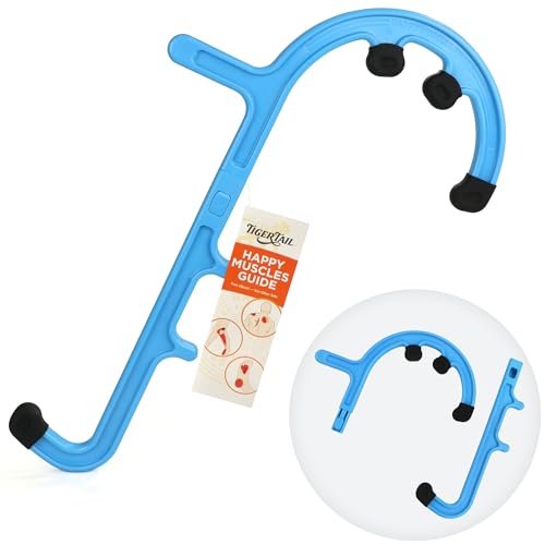 Tiger Tail Tiger Cane Back & Neck Massager – Trigger Point Deep Tissue Acupressure Therapy Cane Massage Hook with 7 Gription Knobs, 2-Piece Massage Tool for Muscle Knot & Shoulder Pain Relief, Blue - color: Blue