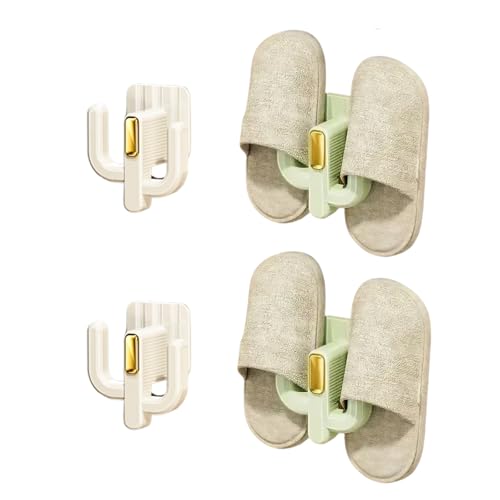4 Pack Wall Mounted Shoe Rack - Premium Hanging Shoe Organizer Shelf with Sticky Hanging Mounts, Door Shoe Hangers with Hooks for Slippers Storage, White & Green