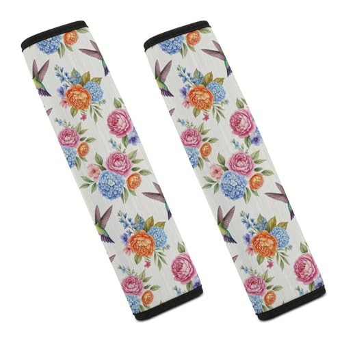 2PCS Retro Hummingbird Spring Flower Birds Car Seat Straps Shoulder Pads Soft Padded Seat Belt Cushion for Adult Use, Car Seats Pushchair Strollers High Chair Pushchair, Anti-Slip Pad - color: Pattern 494