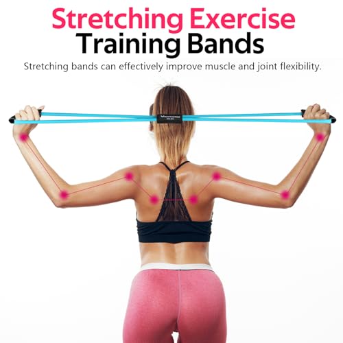 RENRANRING Figure 8 Fitness Resistance Bands with Handles - Exercise Tube Band Set of 3 for Arm and Shoulder Stretch, Rope 8 Word Elastic for Women and Men - color: Blue series