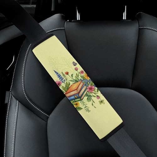 Universal Soft and Comfortable Seat Belt Cover for Adults and Children, Most Cars, 2 Pack Reading Books Flowers Seat Belt Covers Cushion Neck and Shoulder Support - color: Pattern 1018