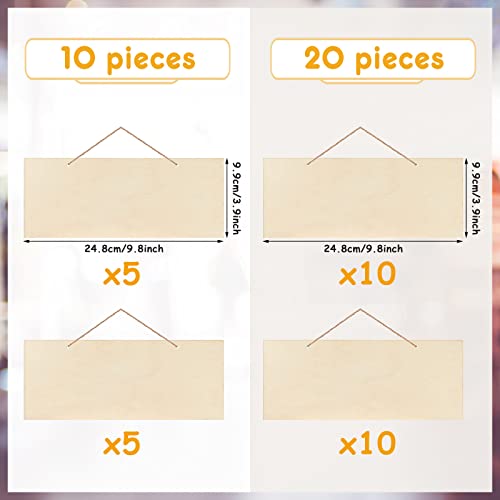 Patelai 10 Pcs Unfinished Hanging Wood Sign 9.8 x 3.9 Inch Rectangle Blank Wooden Plaque Blank Hanging Wooden Slices Banners with Ropes for Painting Writing DIY Home Crafts (2 Styles) - style: 2 Styles
