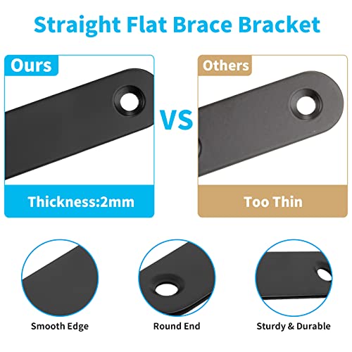Biaungdo 2.36" Stainless Steel Flat Plate Straight Bracket, Black,20 Sets | Metal Corner Brace Brackets, Mending Repair Plate Brace, With Screws & Screwdriver, For Wood (60mm x 16mm x 2mm) - size: 60x16x2.0mm