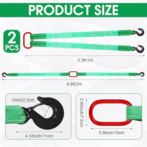 2 Pack Lifting Slings Straps with Hooks Web Slings Capacity Polyester Bridle Sling Heavy Duty Two Leg Lifting Straps for Engines Cranes Hoists Truck (3.3ft,Green) - color: Green, size: 3.3ft