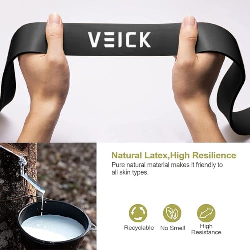VEICK Pull Up Assist Resistance Bands for Home Gym | 100% Natural Latex, Non Slip Leather Texture, Space Saving, Versatile for Full Body Training, Home Gym - color: Gray Set of 5 + Hand Grip Pads