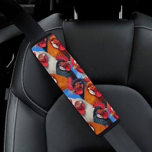 Soft Padded Seat Belt Cover for Girls and Boys, Stroller Pushchair High Chair, 2 Piece Roosters Animals Funny Chicken Shoulder Protector Anti-Slip Pad - color: Pattern 373
