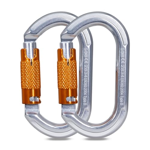 Auto Locking Rock Climbing Carabiner Clips, Heavy Duty Asymmetrical Carabiner Connector Used for Rappelling Rescue Outdoor Climbing, Mountaineer, Hammock, Camping - color: 22KN（2pack）
