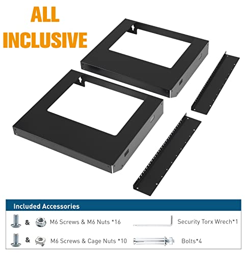 9U Wall Mount Rack Open Frame 19 Inch Server Equipment 2 Post Network Cabinet 18 inches Depth Black by Tedgetal - color: 9U