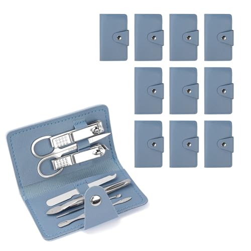 7-in-1 Manicure Kit – 10Piece Travel Nail Kit with Stainless Steel Tools, Ultra-Compact 5x6 cm Pouch for Perfect Nails Anywhere, Ideal Gift for Women, Men, and Travelers (Blue)