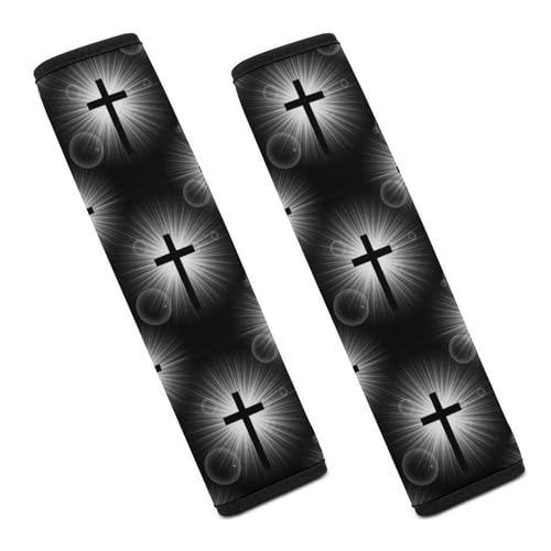 2PCS Black Cross Christian Seat Belt Cover Soft Padded Neck Strap Covers for Kids, All Vehicles, Comfortable Driving - color: Pattern 1217