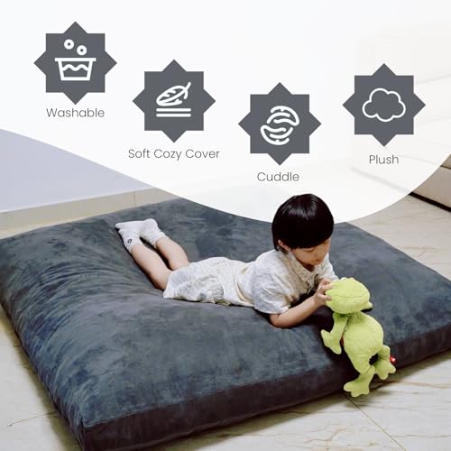 SENSORY4U Crash Pad for Kids Sensory Crash Pad with Foam Blocks - XL (5 Foot X 5 Foot) Grey - for Sensory Gym Room with Washable Cover