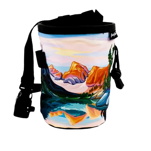 Rock Climbing Chalk Bag | for Outdoor, Gym, & Bouldering | Adjustable Waist Belt, Durable Drawstring Closure, & Zippered Pocket - style: Tetons
