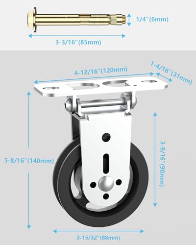 Gym Pulley Blocks, 3.5Inch/88mm Wall Mount Fixed Pulley Wheel, Upgrade Rotation 180 Degree, Load Bearing 300LBS, Heavy Duty Swivel Wheel for LAT System, DIY Fitness - style: Wall-mounted Pulley -2 Pack