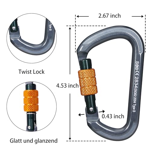 Auto Locking Rock Climbing Carabiner Clips, Heavy Duty Asymmetrical Carabiner Connector Used for Rappelling Rescue Outdoor Climbing, Mountaineer, Hammock, Camping - color: 28KN（2pack）