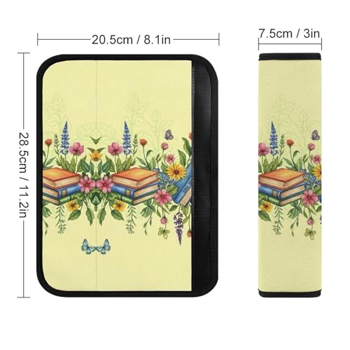 Universal Soft and Comfortable Seat Belt Cover for Adults and Children, Most Cars, 2 Pack Reading Books Flowers Seat Belt Covers Cushion Neck and Shoulder Support - color: Pattern 1018