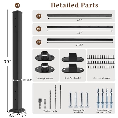 Aluminum Deck Railing Kit, Modular 36 in H. x 4 Ft W Level Railing Kit for Outdoor Steps,Heavy Duty Balustrade System for Deck, Porch, Patio & Balcony(1 Post, 1 Panel) - size: 4Feet-Level