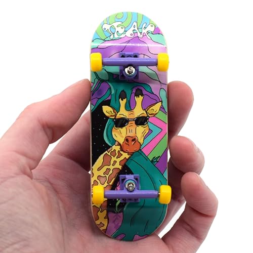 Teak Tuning 32mm Pro Fingerboard Heat Transfer Graphic Complete - Fully Assembled with Pro Level Parts - Pro Shaped Wood Deck (34x97mm), UltraSpin Wheels, Prodigy Trucks - Graffiti Giraffe - color: Graffiti Giraffe