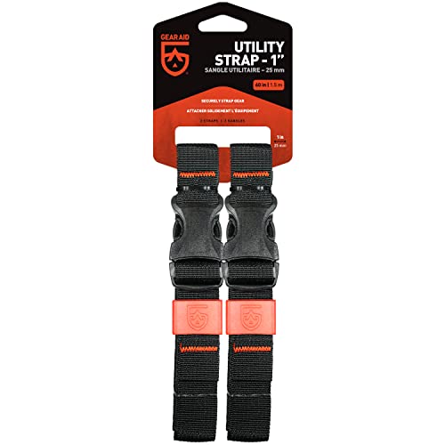 GEAR AID Utility Straps with Side-Release Buckle, Secure and Compress Camping, Biking, Hunting, Boating Gear, 1” Width, 60" Length - size: 1" x 60", style: 2 Straps