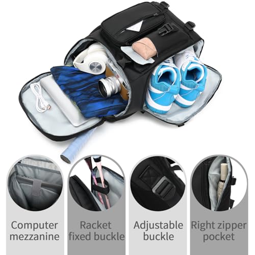 Kalesi Gym Duffle Tennis Bag Backpack 4-Way Waterproof with Shoes Compartment for travel Sport Hiking laptop (Black 02) - color: 02-black