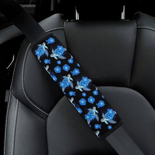 2 Pack Blue Flowers Sea Turtle Car Seat Belt Pad Soft Padded Harness Pads Strap for Child, Car Seats Pushchair Strollers High Chair Pushchair, Anti-Slip Pad - color: Pattern 1218