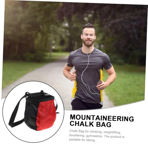 minkissy Outdoor Climbing Chalk Bag Waist Pouch Non-Slip Red Black for Rock Climbing, Weightlifting and Gymnastics, Sturdy Powder Storage with Adjustable Belt for Sports and Fitness