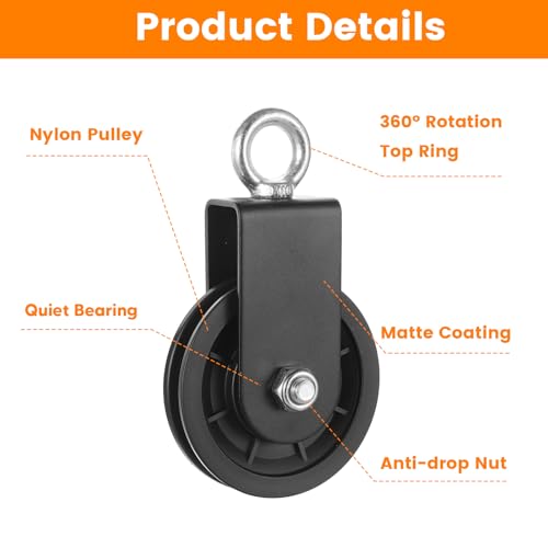 4 Pack Silent Cable Pulley Wheels – 90mm Heavy Duty Gym Pulley System with 360° Rotation, Stainless Steel Bearings & Detachable Design for DIY LAT Pull Down, Home Gym Equipment & Replacement