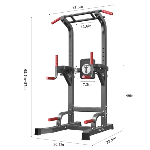 Power Tower Pull Up Bar Dip Station, Free Standing Pull Up Rack Dip Station for Home Gym, 10-Level Adjustable Height Pull Up Bar Stand Dip Bar Strength Training Workout Equipment - color: Dark Black