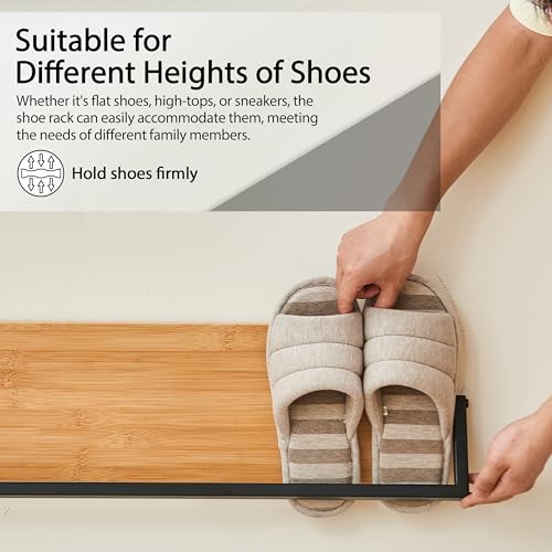Wall Mounted Shoe Rack Scandinavian Bamboo & Metal Shoe Storage, Space-Saving Organizer for Entryway & Hallway, Fits All Shoe Sizes, Hanging Shoe Rack