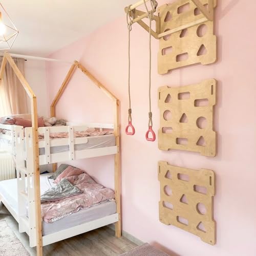 6 x 2 ft Climbing Wall Panels for Home Gym Wooden Indoor Climbing Wall Panels with Removable Pull-up Bar for Home Playground Playrooms Montessori Rooms Sensory Spaces