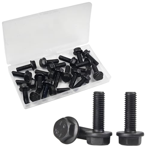 M8-1.25 X 25mm Flanged Hex Head Bolts Flange Hexagon Screws, External Flange Hex Drive Screws,Class 10.9 Black Finish,Alloy Steel, Fully Threaded, 20 PCS - size: M8x25mm