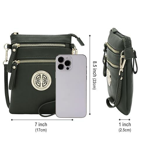 Solene Small Multi Zipper Pockets Crossbody Bag with Detachable Wristlet - color: Olive