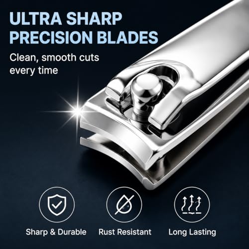 3-Pack Nail Clippers Set for Fingernails & Thick Toenails, Sharp Stainless Steel Nail Cutter Kit with Nail File, Heavy Duty Toenail Clippers for Men, Women, Seniors, Travel Grooming Set (A)