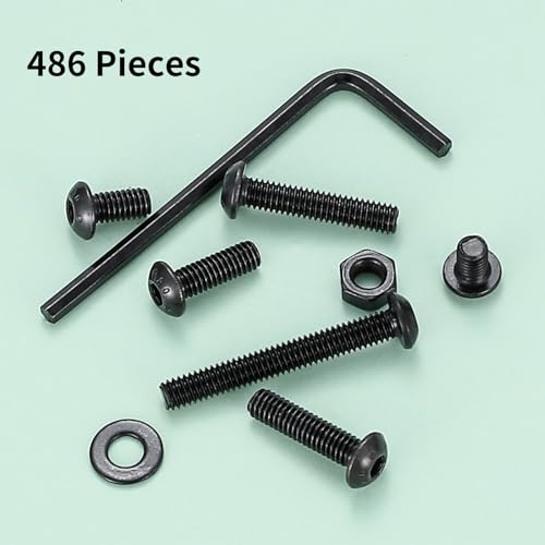 486 Pcs M4 Screws Assortment Kit, Metric Nuts and Bolts Assortment Kit, Hex Socket Button Head Cap Screw Bolts and Nuts Kits, Hex Socket Screw Set, Machine Screws Set, with Spanner(Black) - size: M4