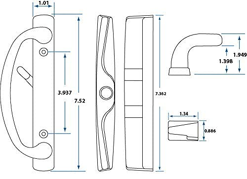 Rockwell Security Euro-Charlotte Sliding Glass Door Handle in Matte Black Finish fits 3-15/16" Screwholes and Fits Up to 1-3/4" Thick Doors - color: Matte Black
