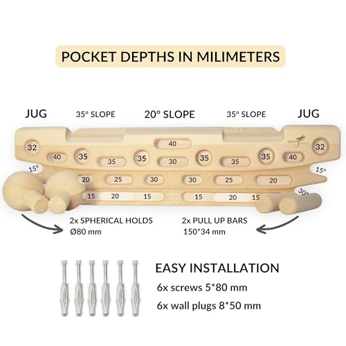 FingerPeg 1.0 Hangboard – Fingerboard Training Board for Climbing with Pull-Up Bars – Sleek Wooden Climbing Board with Ergonomic Design – Supports up to 265 lbs - style: Fingerpeg 1.0 + Spherical Holds