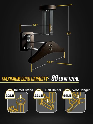 ONETIGRIS Tactical Gear Wall Mount, Motorcycle Helmet Holder Wall Mount Stand, Plate Carrier Rack Jacket Hanger Display Organizer for Police Football Cycling Suit - color: Walnut