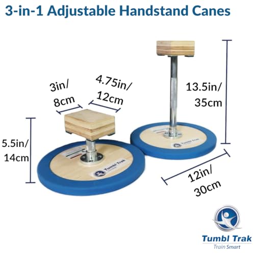 Tumbl Trak 3 in 1 Adjustable Handstand Canes – High Canes, Low Canes & Yoga Blocks – Gymnastics, Acrobatics, & Contortionist Equipment for Skill Development