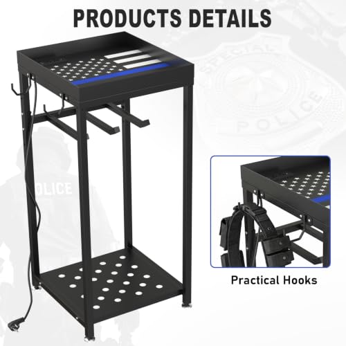 Police Gear Rack with Built-in Power Strip, Tactical Gear Organizer Stand for Duty Belt, Police Vest, Body Armor, Plate Carrier, Helmet Storage, Heavy Duty Gear Rack - size: Freestanding