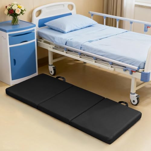 JZHLLA Foldable Fall Protection Mat for Elderly Blue Waterproof Non Slip Floor Mats with High-Resilience Foam 72 * 24 * 2 Inch Bedside Floor Mats for Elderly, Handicap, Senior(Black) - size: 72 x 24 x 2 inches