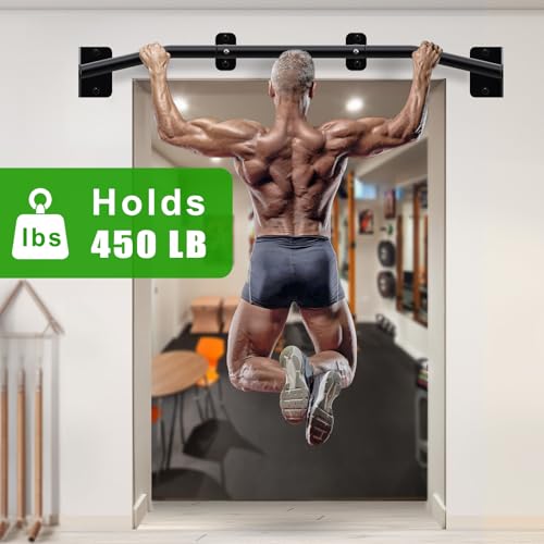 SELEWARE 32"/36" Wall Mount Pull Up Bar Joist Mount Chin Up Bar for Doorway | Heavy Duty Steel Construction Support 450 lb, w/Resistance Band Hooks, Fits 32"/36" Wall Studs for Home Gym Strength Training - size: B: 36" x 1.3" Dia Grip